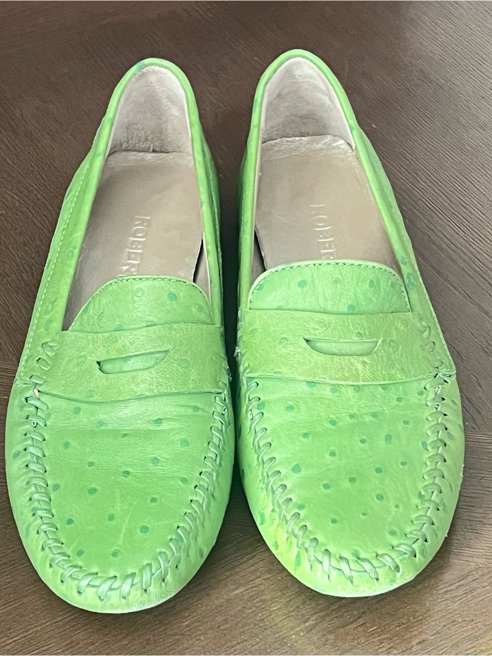 Robert Zur Leather ‘Driving Shoe’ Loafers Slip On Ostrich Green Size 7